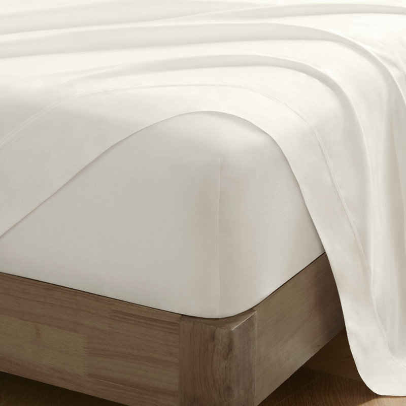 4 Pieces Sateen Sheet Set,White, Queen Sheet Set, Ivory