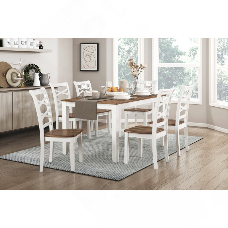 Ensemble de table de salle à manger 7 pièces cerise et blanc et 6 chaises d'appoint en X