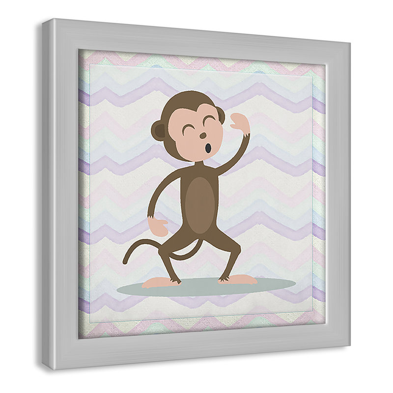 Adhésif décoratif «Pink Monkey Time», Encadré de boîte argent, H 26,5 po x l 26,5 po x P 1,18 po