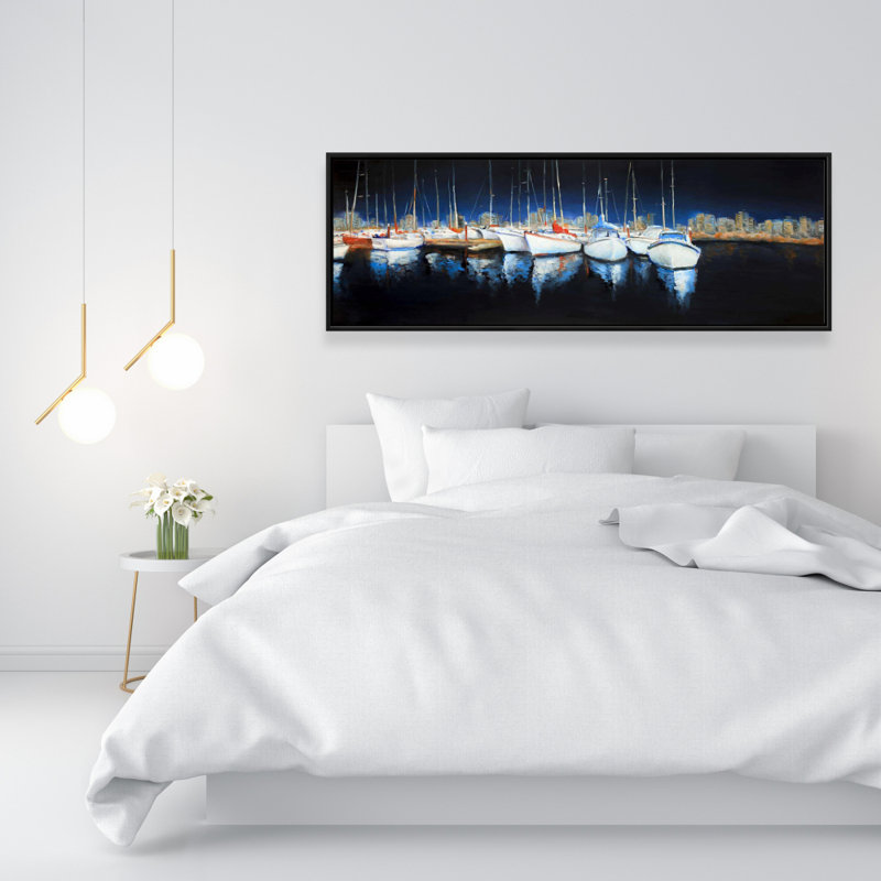 Toile de chambre bleu côtier | «Evening at the Marina», art encadré, H 49,25 po x l 17,25 po