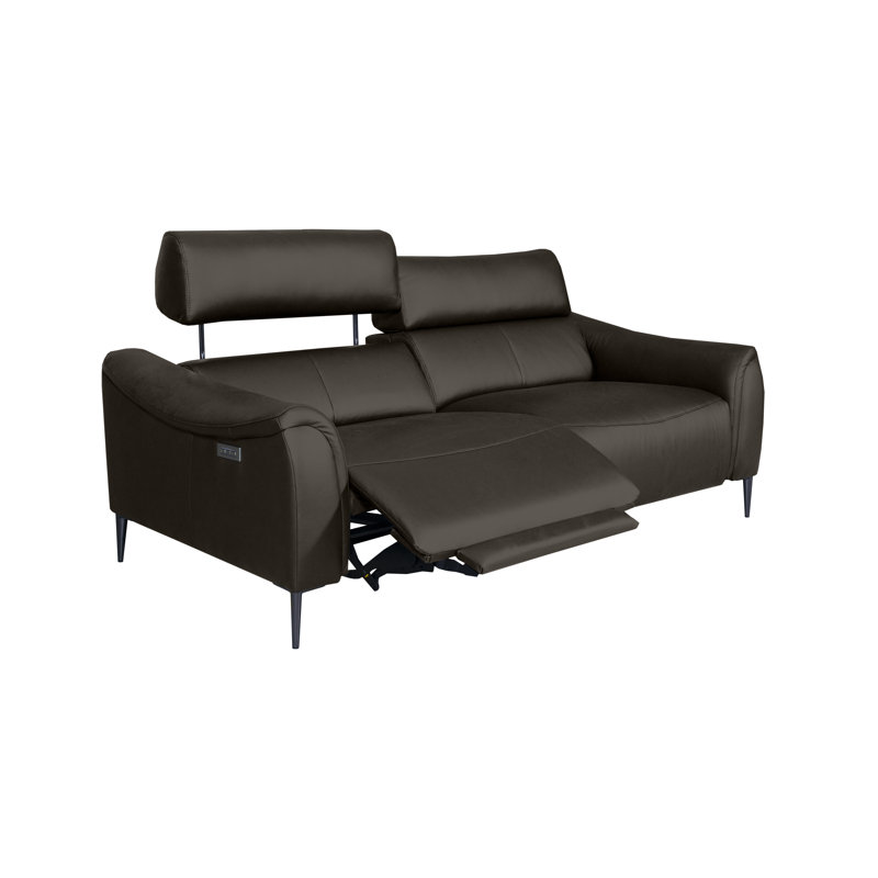 Koolanooka 204 cm Genuine Leather Pillow Top Arm Reclining Sofa, Anthracite