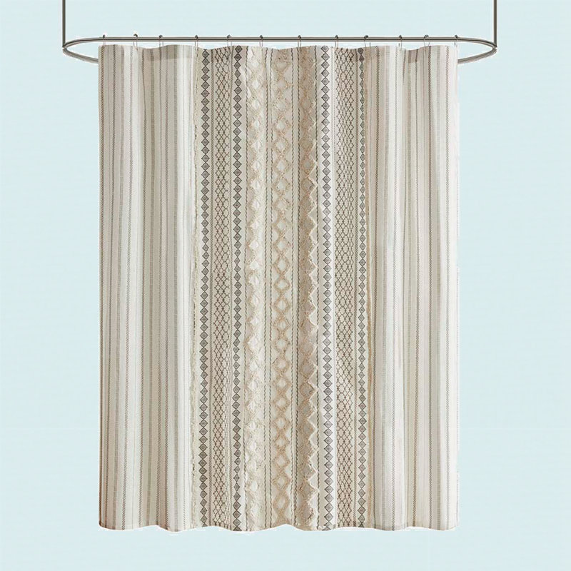 Rideau de douche en coton avec chenille, Bleu