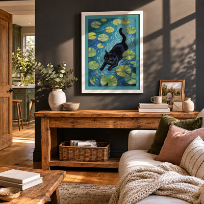 Floating Cat Whimsical - Framed Print