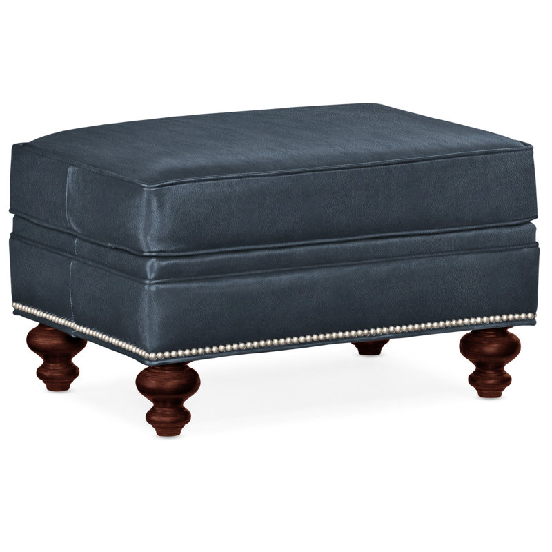 West Ottoman, Pewter, Mahogany, Anilina Hunter Genuine Leather