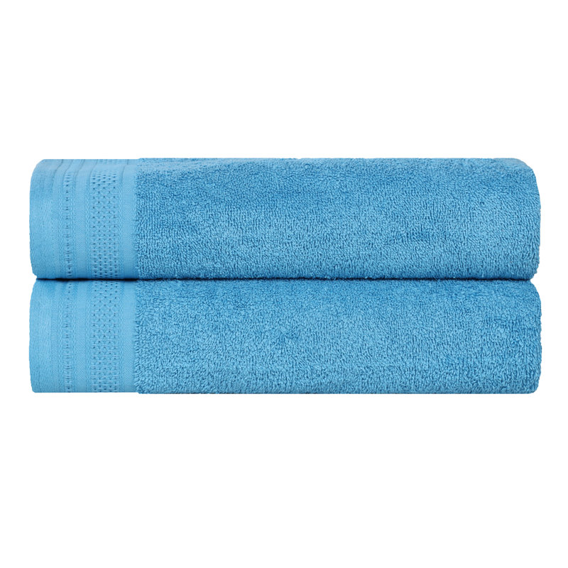 Serviettes de bain mi-longues en coton gaufré texturé Honeycomb, Azure