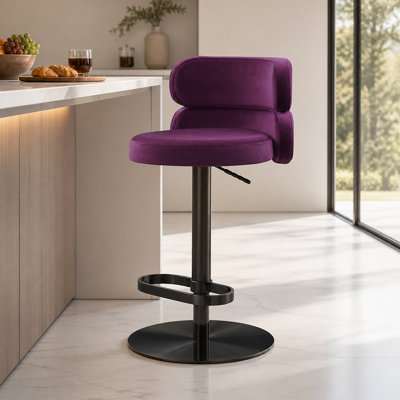 Italian-Inspired Modern Luxury Adjustable Height Swivel Velvet Bar Stool with Stainless Steel Pedestal Base (Set of 1)