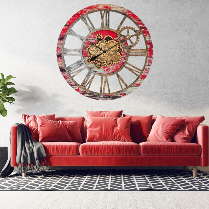 Solid Wood Wall Clock, Red Lava