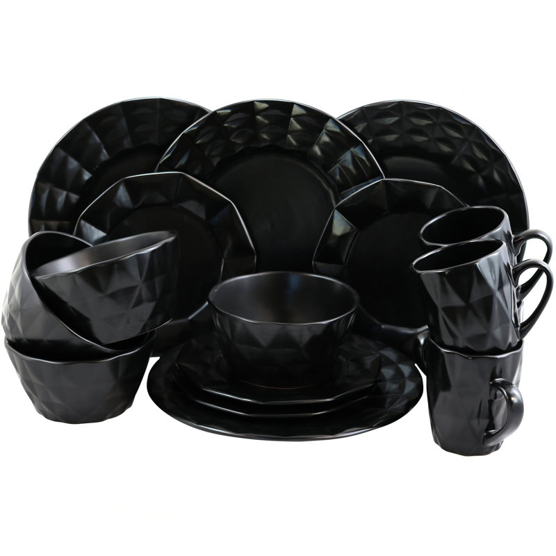 Wick, Somerset Piece Stoneware Dinnerware Set - Service for 4, Black