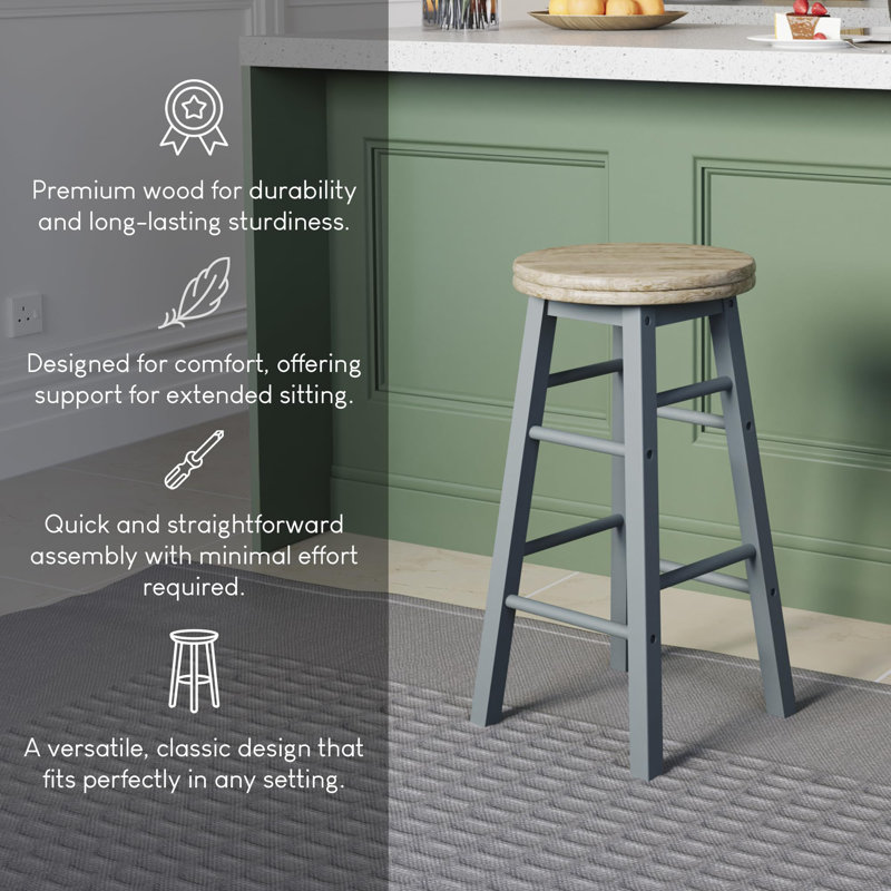 Swivel Solid Wood Counter Stool, Natural Seat/Grey Frame