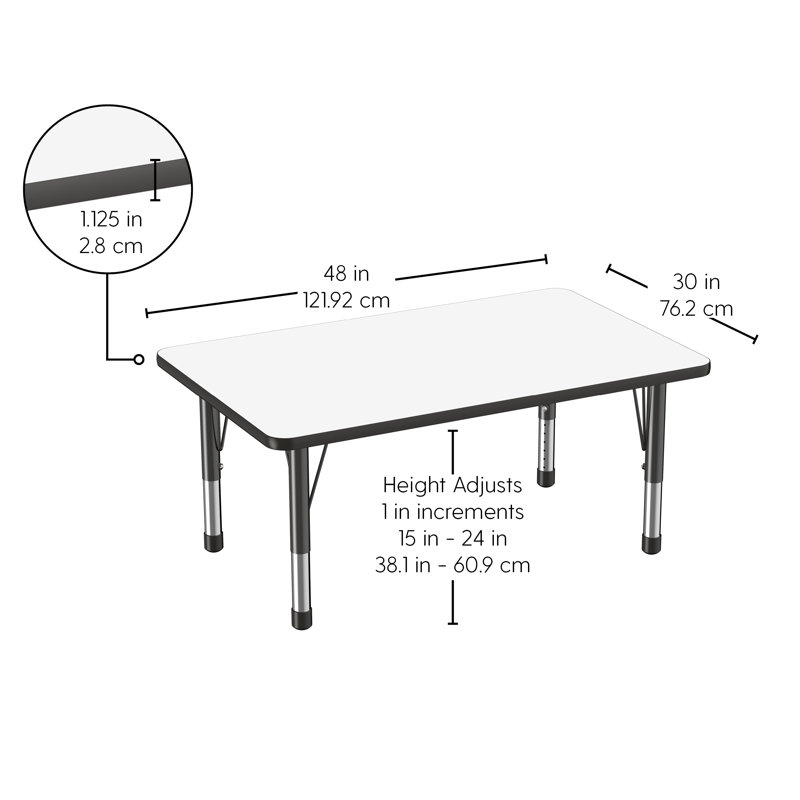 Table d'activités rectangulaire, 30" x 48", Tableau blanc / noir, Épais