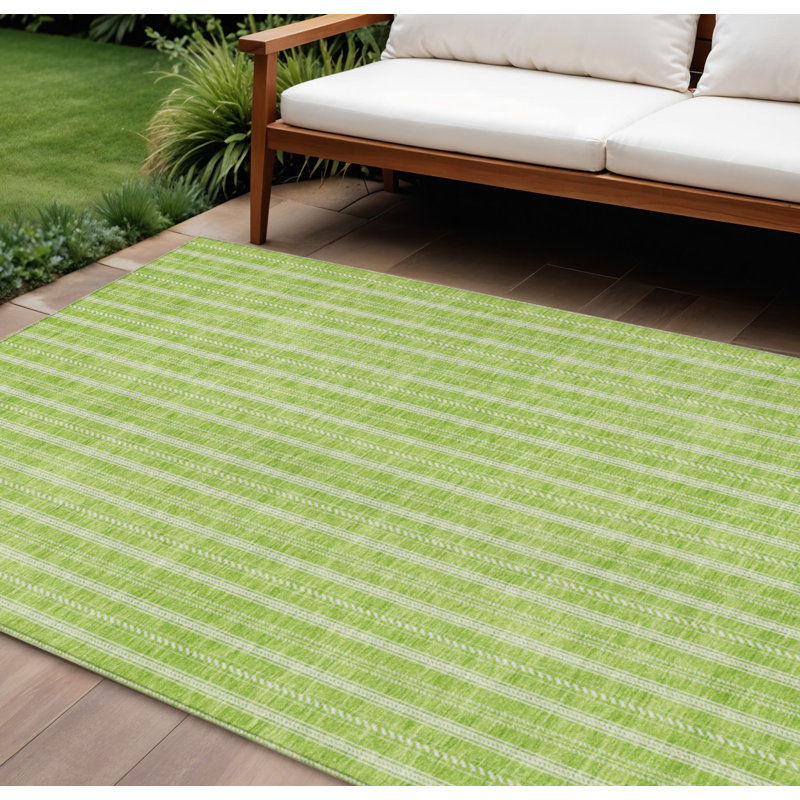 Tapis extérieur lavable rayé vert lime et ivoire 10 pi x 14 pi