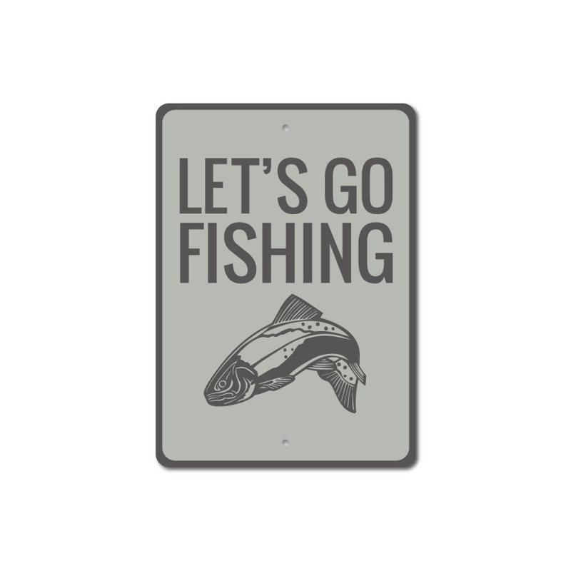 Plaque en aluminium «Allons à la pêche», H 18 po x l 12 po x P 0,06 po