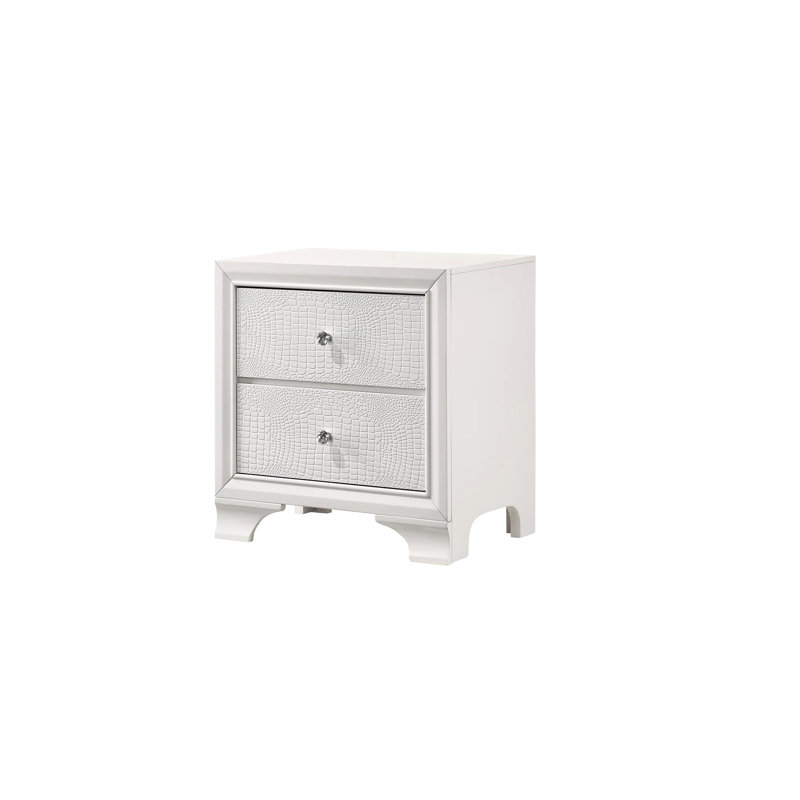Table de chevet unie et deux tiroirs en givre blanc avec finition texturée de style moderne crocodile