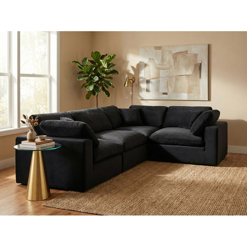 Canapé modulaire rembourré 4 pièces Hinrich, Velours noir