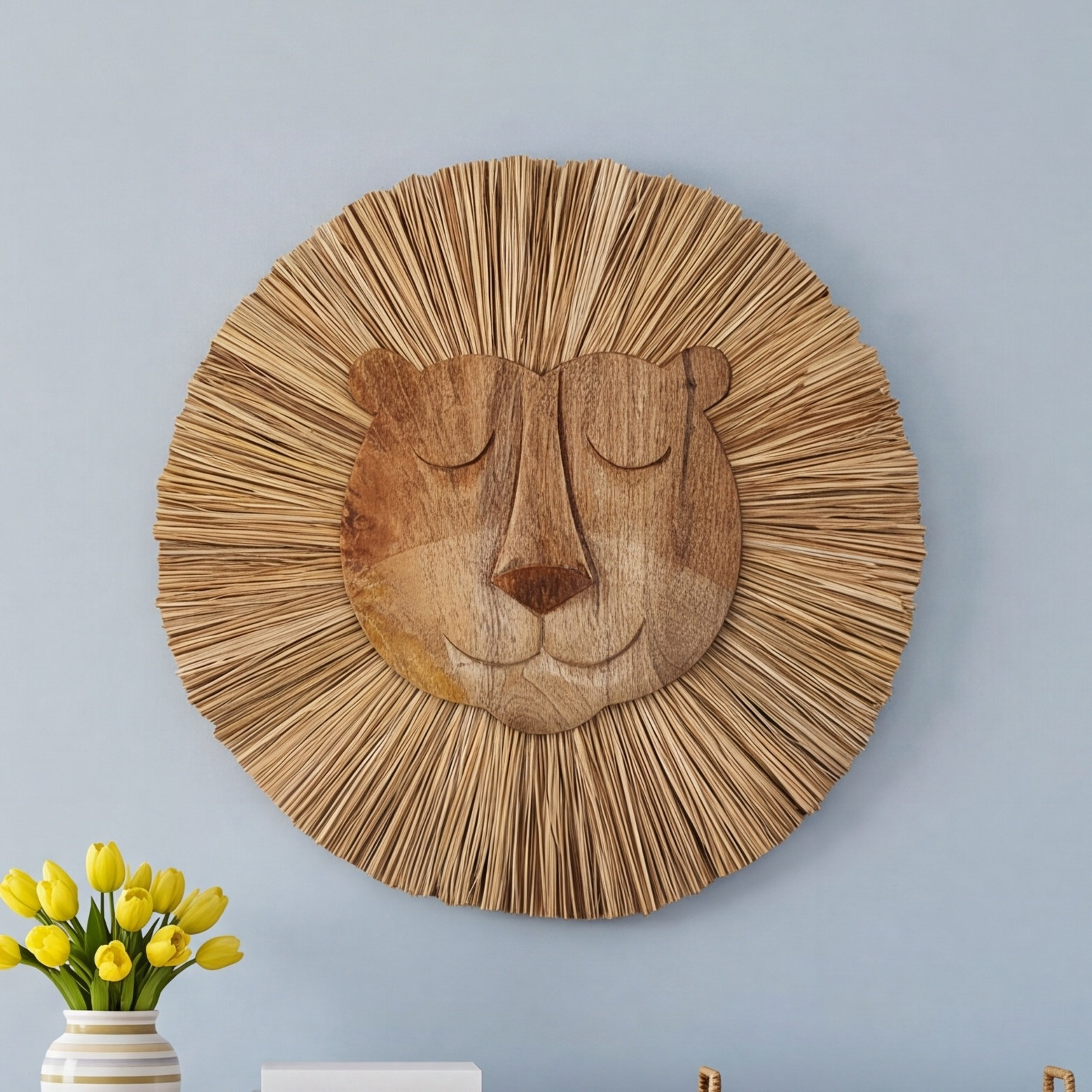 Jeanette Handmade Wooden Lion Wall Décor for Baby Nursery or Kid's Room, Crane Baby