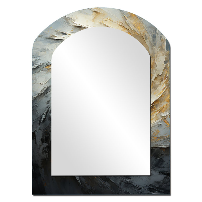 Magnifique plage et océan avec soleil - miroir décoratif Beach Arch, miroir mural asymétrique orange, impression sur métal