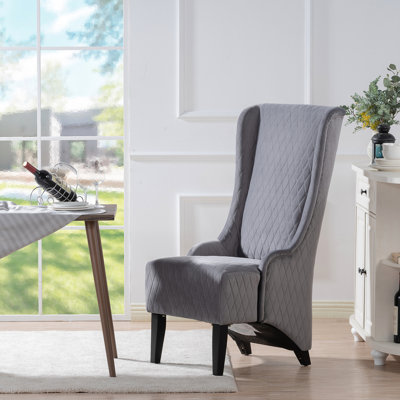 Chaise en velours gris pour le salon - 22,89 po de largeur, dossier haut. Chambre à coucher confortable. Pieds en bois rembourrés doux. Côté moderne avec chaise à haut dossier résistante à l'usure, large. Tout décor. Rembourré. Tissu. Épaissi
