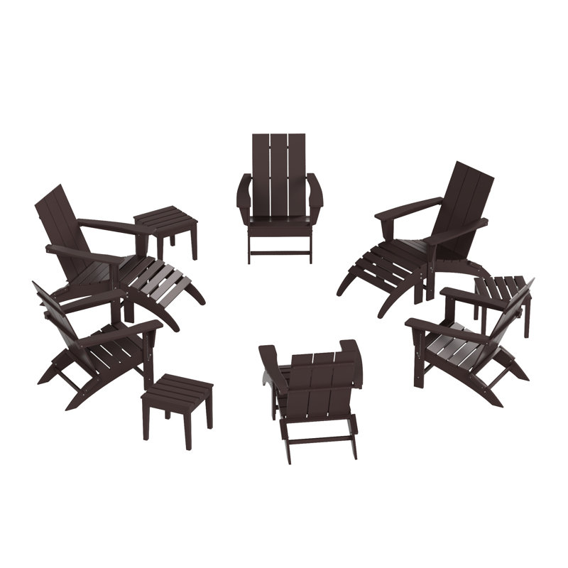 Chaise Adirondack pliante en poly 12 pièces avec repose-pieds et table d'appoint Joubert, Brun foncé