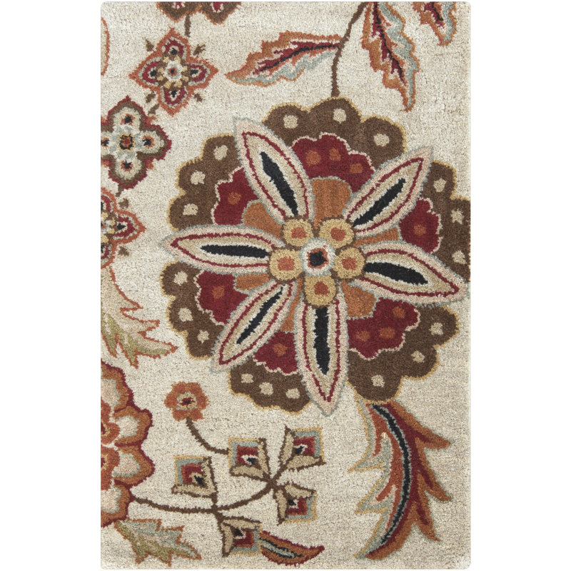 Tapis multicolore en laine touffeté à la main Elsberry, Rectangle de 6 pi x 9 pi