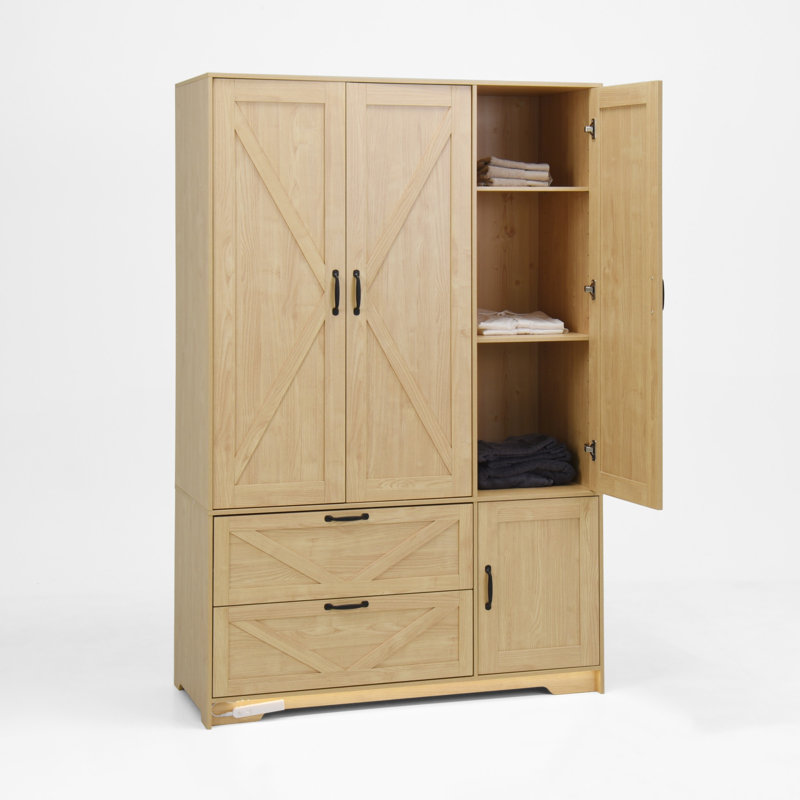 Garde-robe avec miroir, garde-robe à DEL avec portes et 2 tiroirs, armoire de rangement en bois avec tringle, tablettes réglables