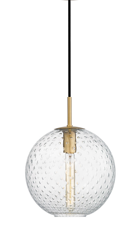 Rousseau 1 Light Pendant, 19" H X 16" W X 16" D, Clear, Aged Brass