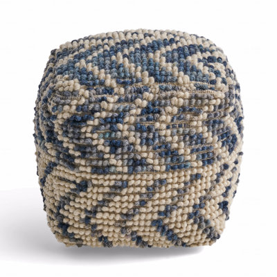 Wool And Cotton Upholstered Pouf Ottoman