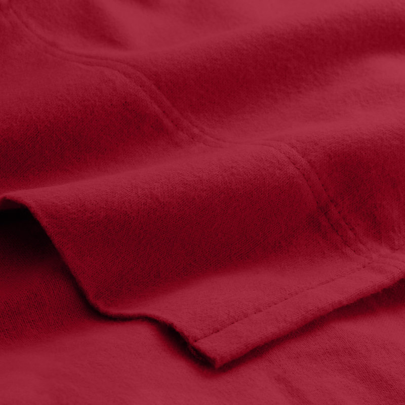 100% Cotton Flannel Sheet Set, Red, King Sheet Set with 2 Pillowcases