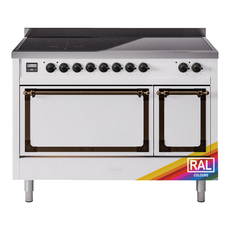 Cuisinière à induction 48 po ILVE Nostalgie II Series (porte pleine, RAL) (porte vitrée), Chrome chrome