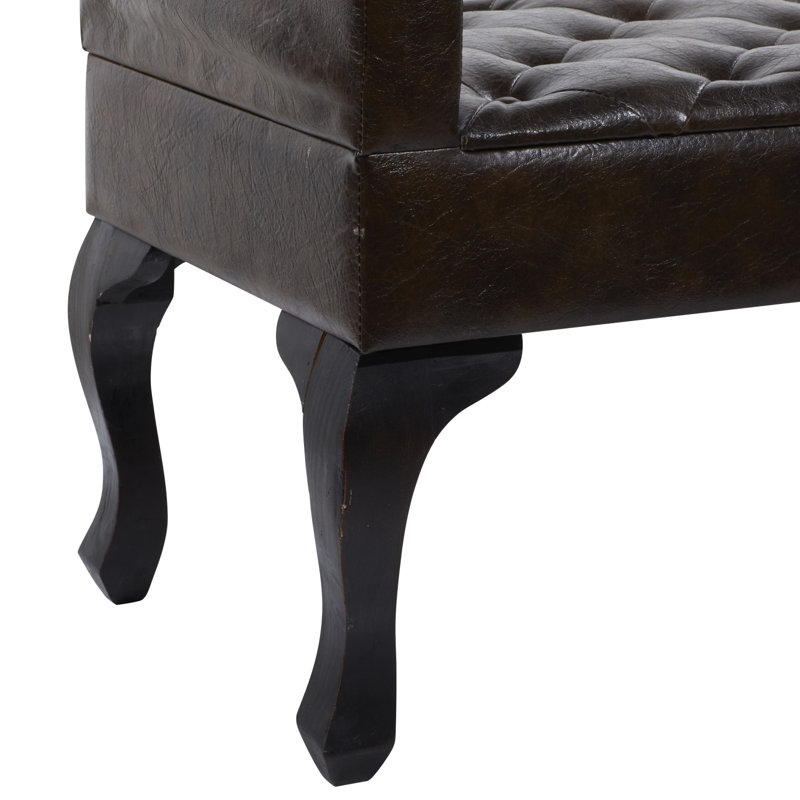 Banc en bois touffeté brun avec pieds en bois