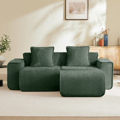 Modern Velvet L-shape Sectionals Couch, Comfortable Green Fabric For Home