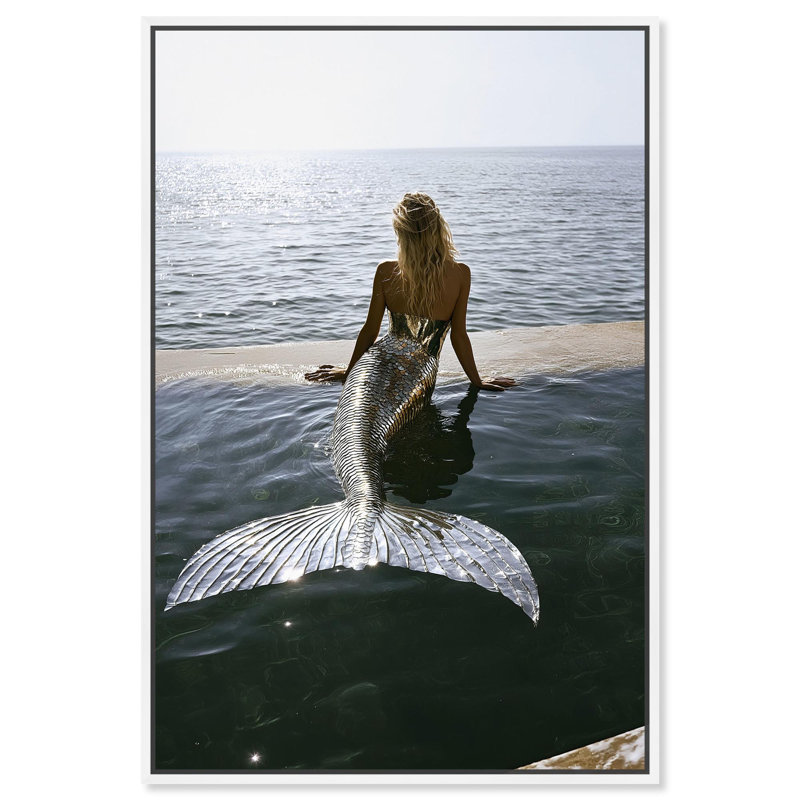 «Mermaid Noon» par Art Remedy, H 25 po x l 17 po, Blanc, Cadre flottant