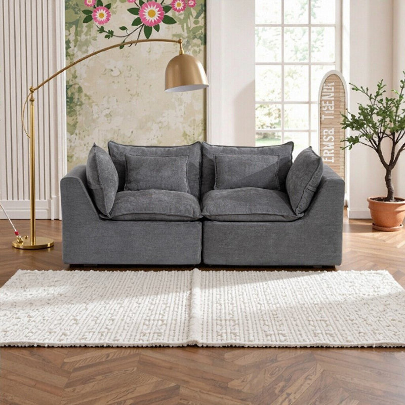 Ensemble de canapé modulaire surdimensionné avec sièges larges et profonds 74,8 po, velours gris antique, ensemble de salon 2 places