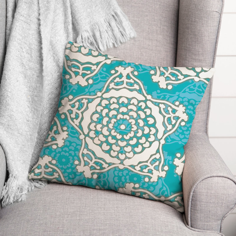 Floral Outdoor Reversible Throw Pillow, Teal