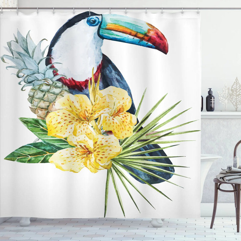 Tropical Shower Curtain with Hooks Included, 84" H x 69" W