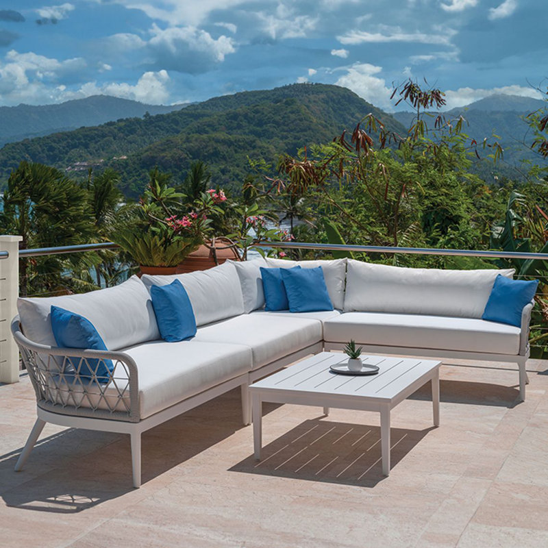 Nevis Sectional Right Arm (Facing) Settee With Cushion, Ocean Rain