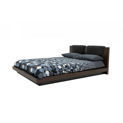 Lit Noe Col, coussin rembourré, bois à profil bas