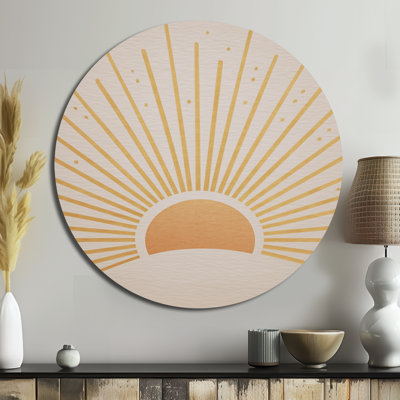 Mid Century Yellow Sun Print - Abstract Minimalism Large Round Metal Wall Art