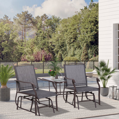 Outdoor Glider Chairs With Coffee Table, Patio 2-Seat Rocking Chair Swing Loveseat With Breathable Sling For Backyard Garden And Porch Grey