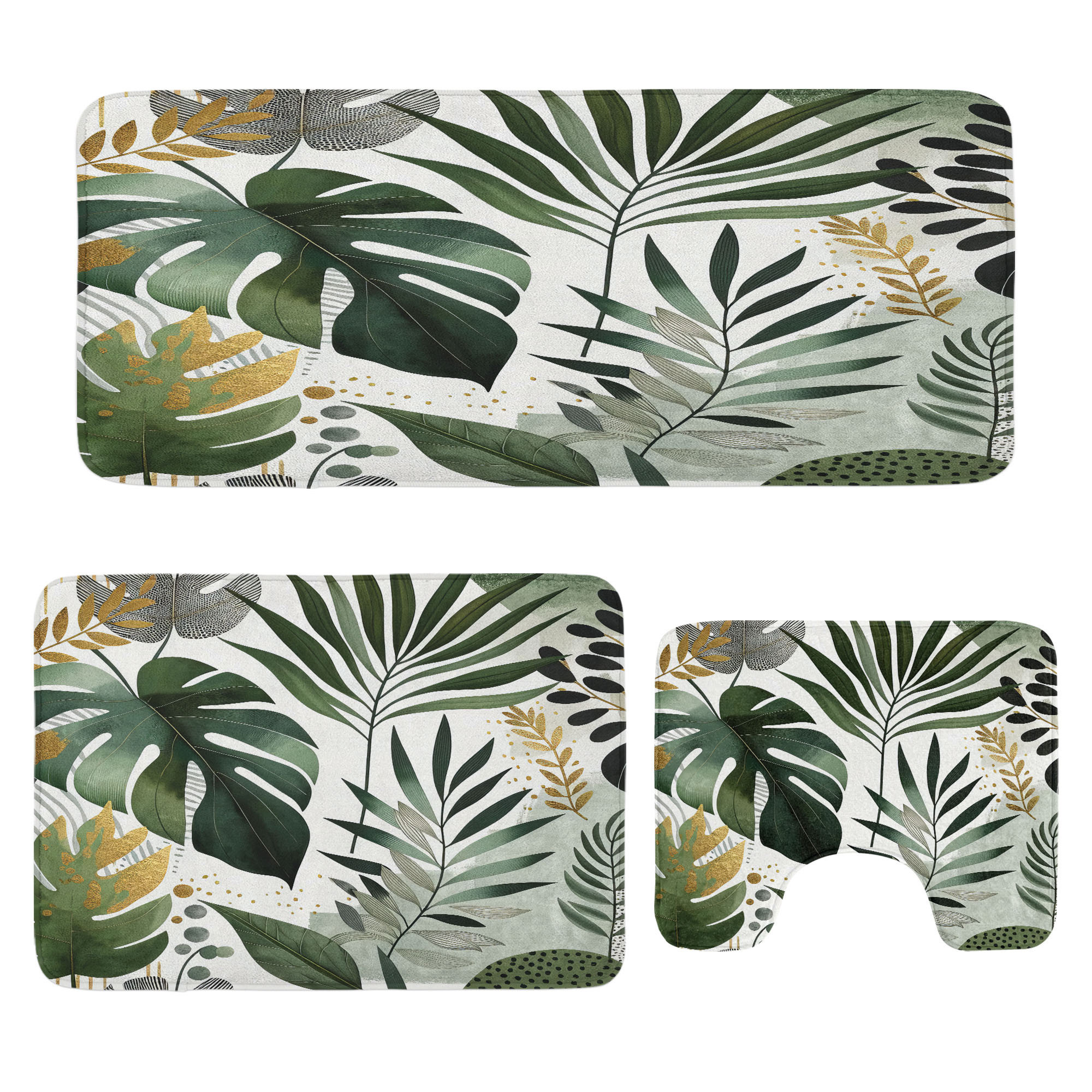 East Urban Home Green Bathroom Rug Set 3 Pieces UShape & Rectangle