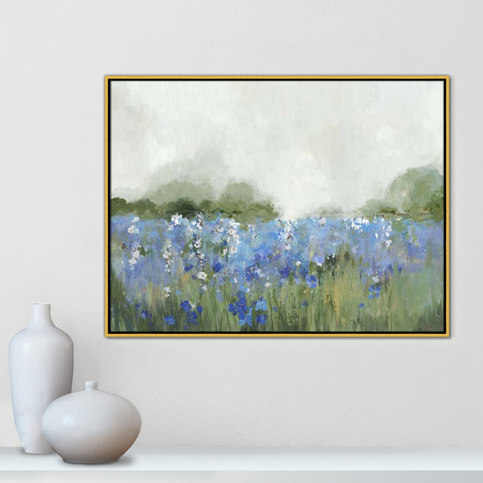 Meadows Bluebells Field by Allison Pearce, 31.5" H x 41.5" W x 2" D, Gold Framed