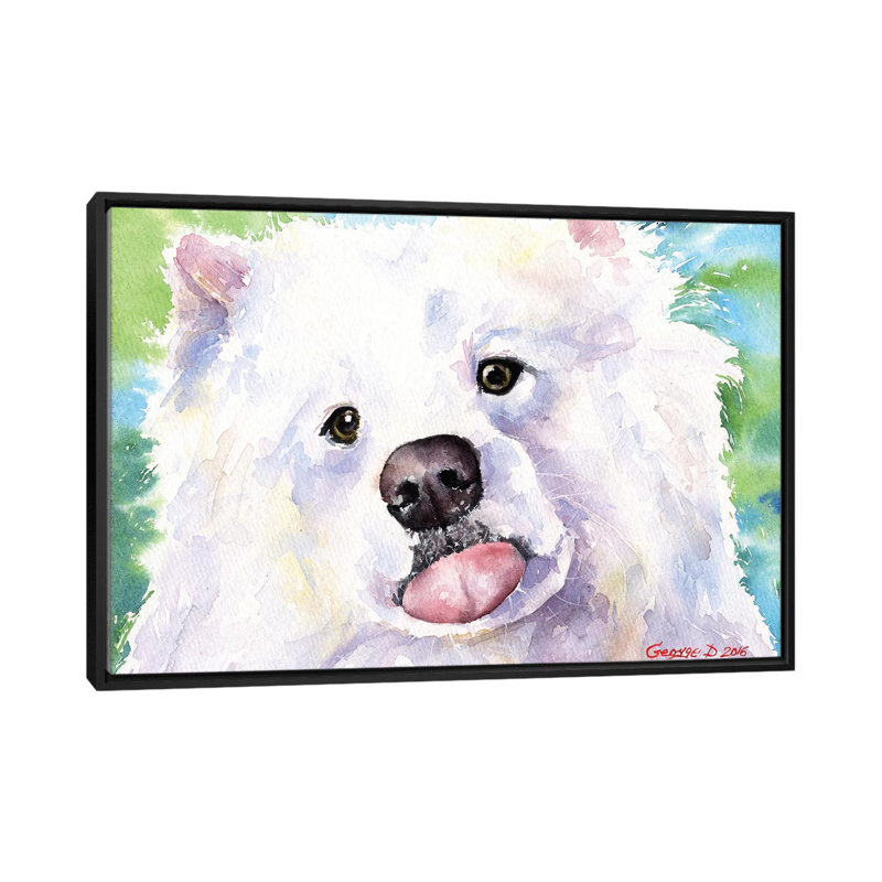 Impression sur toile samoyède, H 18 po x l 26 po x P 1,5 po, Toile encadrée noire, Pas de tapis