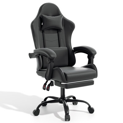 Ergonomic Office Chair With 180° Recline & Extending Footrest Medium-Firm Faux Leather Computer Desk Chair With Lumbar Support & Linkage Armrest