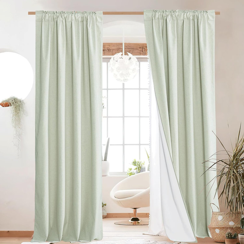 Linen Semi Sheer Privacy Curtains for Bedroom, Rustic Rod Pocket & Back Tab Light Filtering for Living Room, 2 Panels