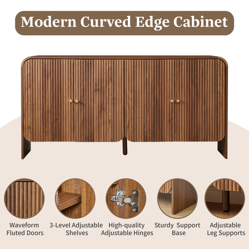 Buffet 59,05 "avec 4 portes cannelées, Noyer