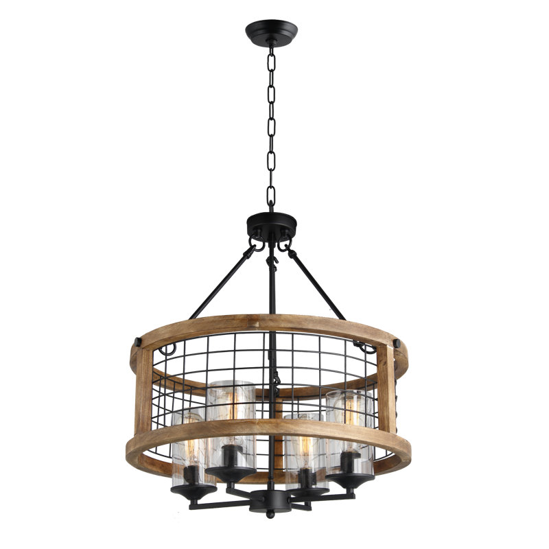 Clintwood 4 - Light Wood Dimmable Lantern Drum Chandelier