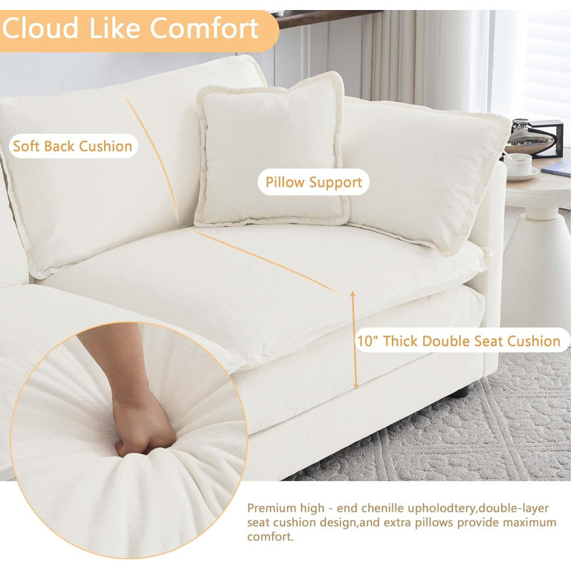 Latitude Run U Shaped Modular Sectional Sofa Chenille Deep Seat Cloud Couch with 2 Movable Ottoman, 33" H x 112" W x 58" D