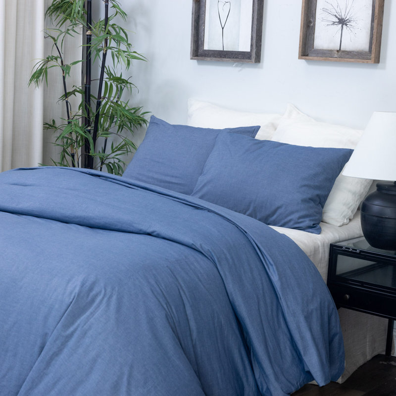Housse de couette SENSA, CHAMBRAY, ensemble, Bleu, Housse de couette simple + 1 taie décorative