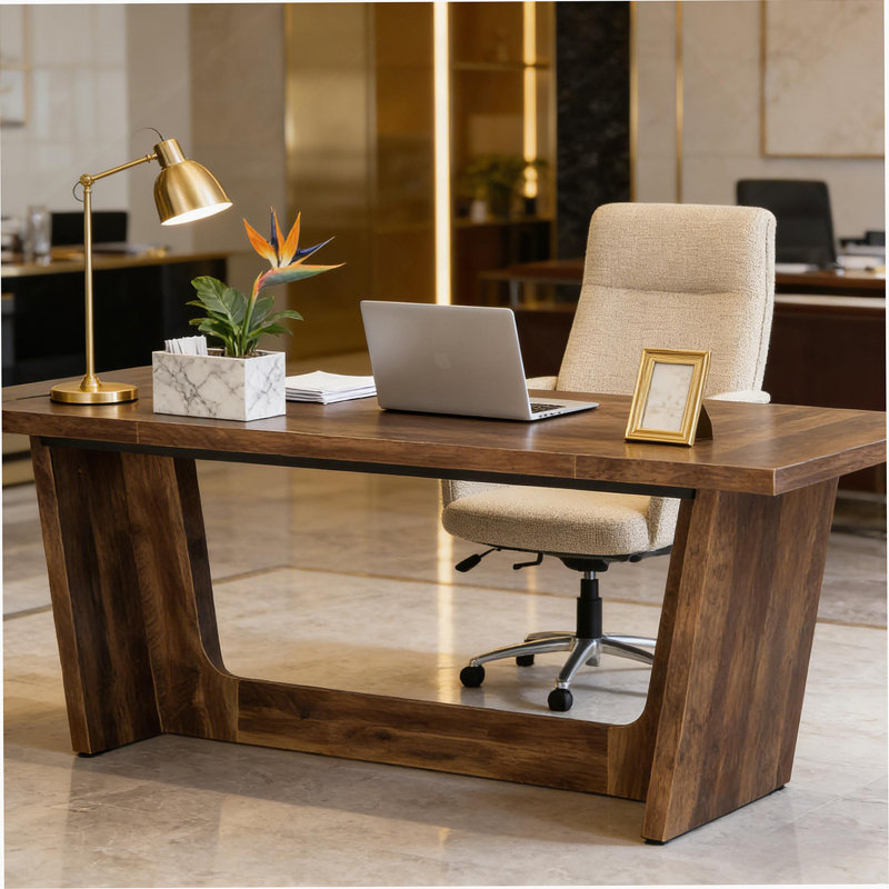 Grand bureau de direction, bureau d'ordinateur industriel, table de conférence, Brun