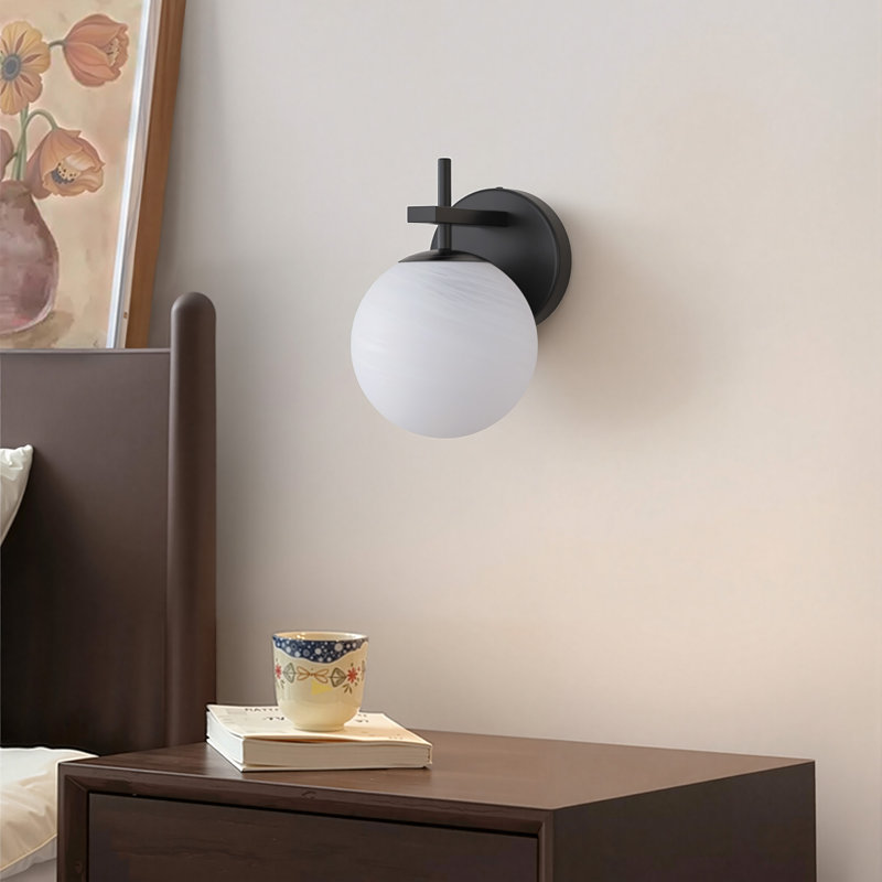 Lio 1 - Light Dimmable Iron ETL wall sconces with Round Shape Cloud Glass Shade, Matte Black