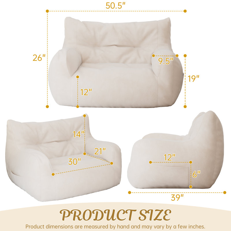 Double Bean Bag Chair, Beige Velvet